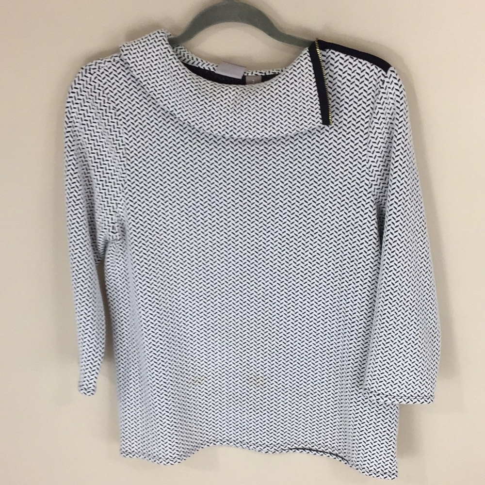 Chico’s Herringbone Chevron Knit Top Sweater with Zippered Accent Size 8